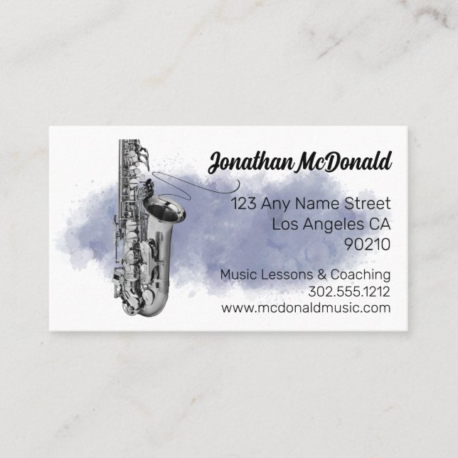 Carte De Visite Saxophone Jazz Musicien Musique Enseignant Blues B (Devant)