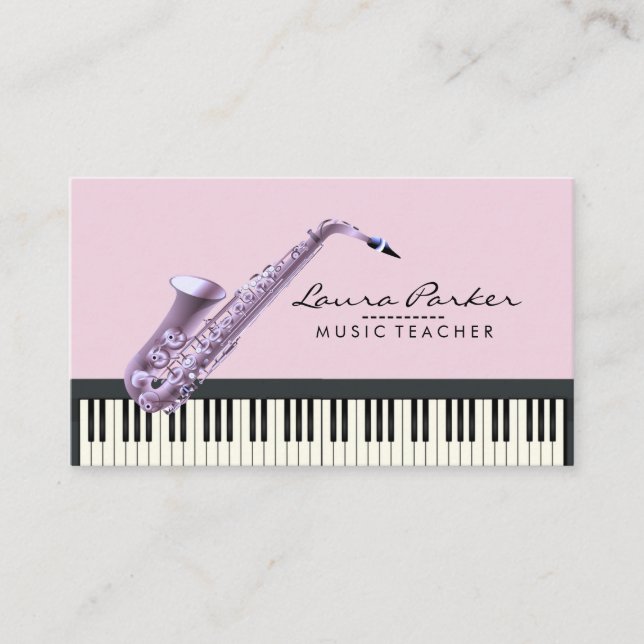 Carte De Visite Saxophone Music Enseignant Piano Keyboard Musicien (Devant)