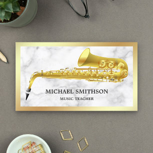 Carte De Visite Saxophone Professeur de Musique Feuille d'Or Marbr