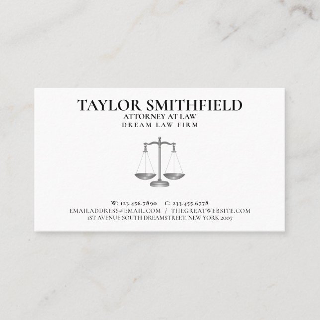 Carte De Visite Scales de justice Avocat Avocat Juge (Devant)