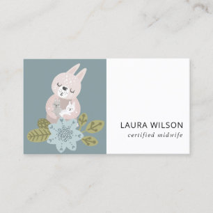 CARTE DE VISITE SCANDI FLORAL SCANDI BLEURIS COUPÉ OURS BÉBÉ MI
