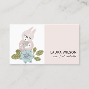 CARTE DE VISITE SCANDI FLORAL SCANDI BLEURIS COUPÉ OURS BÉBÉ MIDWI