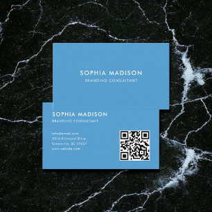 Carte De Visite Scannable QR Code Minimaliste Bleu