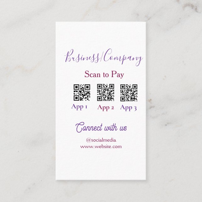 Carte De Visite Scanner pour payer le logo de l'entreprise code Q  (Devant)