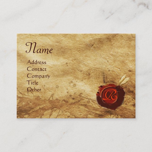 Carte De Visite SCEAU DE CIRE ROUGE, MONogramme DE PARCHEMENT ANTI (Devant)