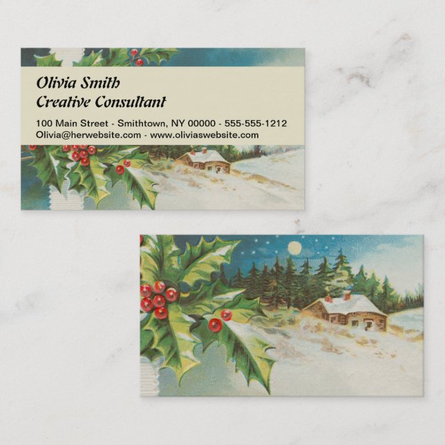 Carte De Visite Scène de Noël Hiver de neige blanche (Devant / Derrière)