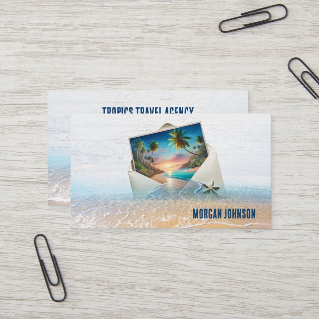 Carte De Visite Scène Des Îles Tropicales En Enveloppe (Devant/Arrière en situation)