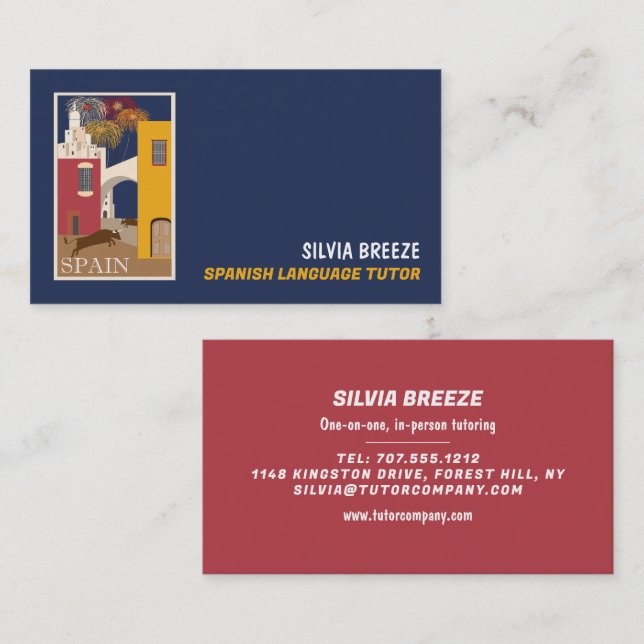 Carte De Visite Scène Espagnole, Tuteur Langue Espagnole, Enseigna (Devant / Derrière)