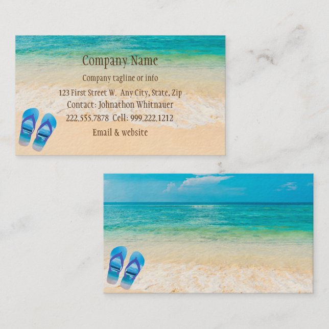 Carte De Visite Scène Plage Flip Flop Amusant Vacances Été Art Bus (Devant / Derrière)