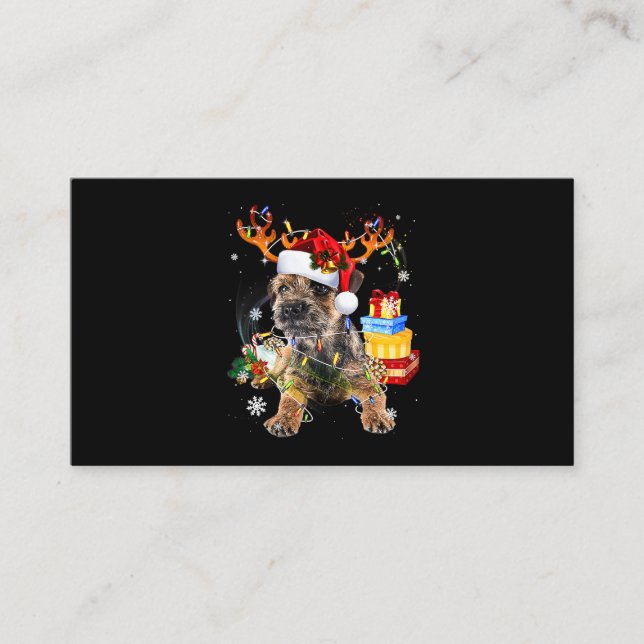 Carte De Visite Schnauzer Miniature père Noël avec lumières de Noë (Devant)