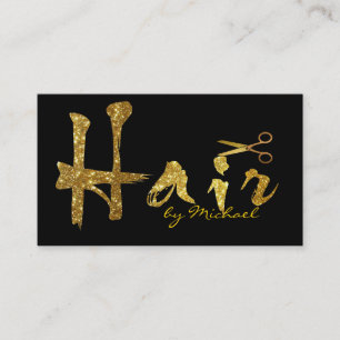 Carte De Visite Scissors d'or Script Coiffure Styliste Salon #14