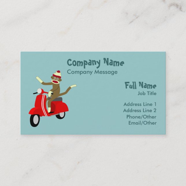 Carte De Visite Scooter de singe de chaussette (Devant)
