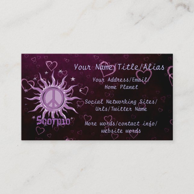 Carte De Visite Scorpion de Sun de paix (Devant)