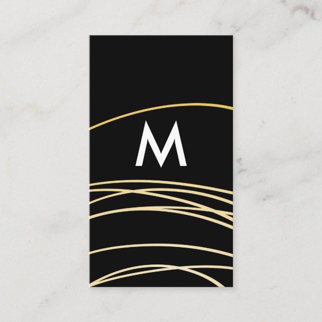 Carte De Visite Scribbles d'or contemporain avec Monogramme (Devant)
