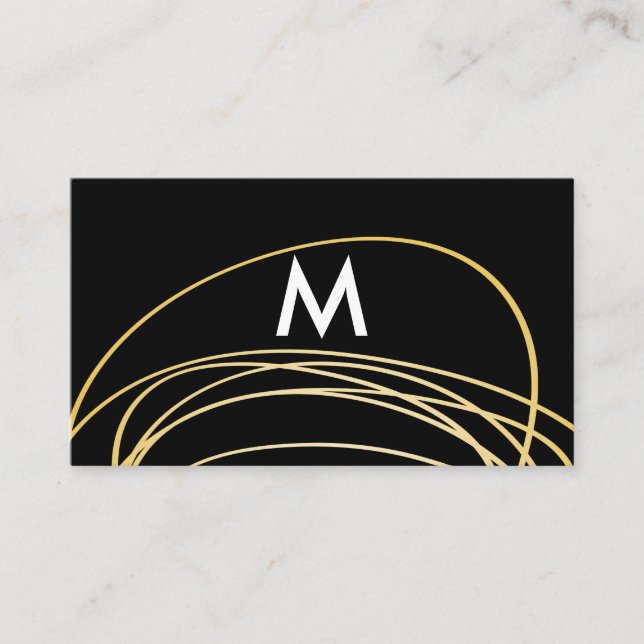 Carte De Visite Scribbles d'or contemporain avec Monogramme (Devant)