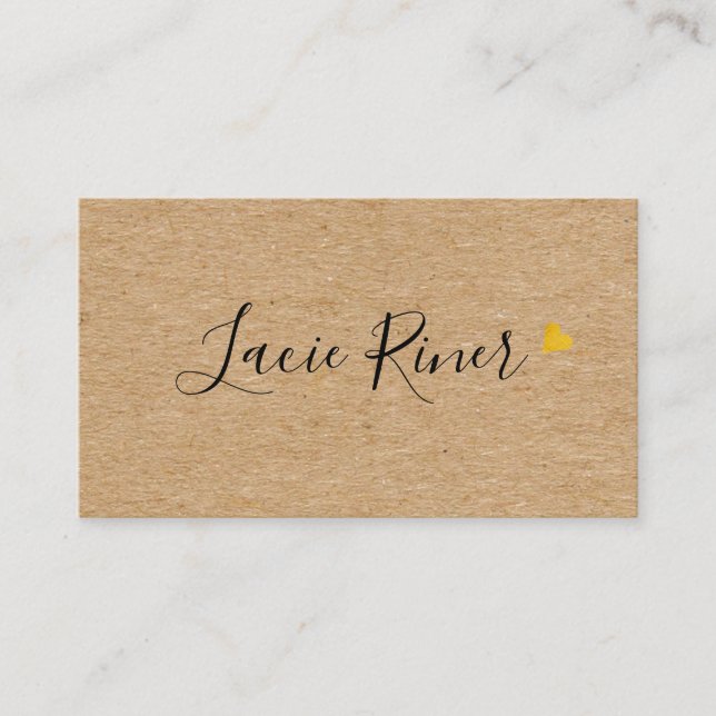 Carte De Visite Script chic Gold Love Heart Rustic Kraft (Devant)