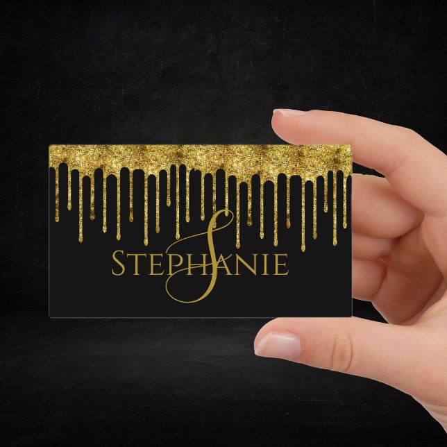 Carte De Visite Script Classy Gold Parties scintillant Drivers (Classy Gold Glitter Drips Script Business Card)