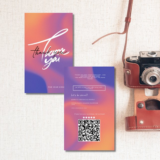 Carte De Visite Script couleur orange dégradant code QR merci (Créateur téléchargé)
