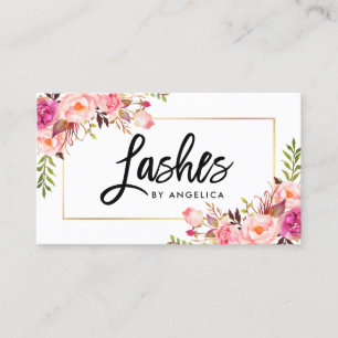 Carte De Visite Script de brosse moderne Lashes floraux roses