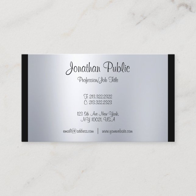 Carte De Visite Script de calligraphie élégant Silver Plain modern (Devant)
