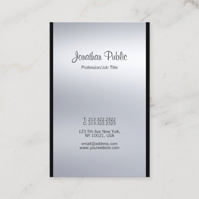 Carte De Visite Script de calligraphie moderne Silver Luxe tendanc (Devant)