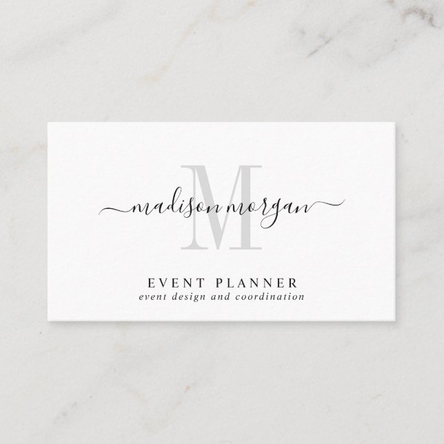 Carte De Visite Script de planificateur d'événement moderne simple (Devant)