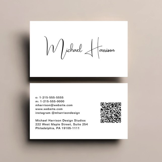 Carte De Visite Script de signature moderne QR Code Professionnel (Créateur téléchargé)