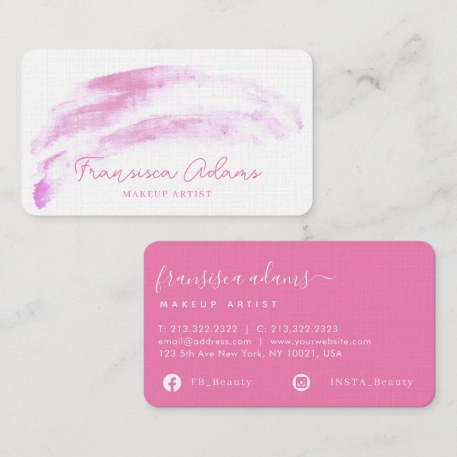 Carte De Visite Script de trait d'Aquarelle rose (Devant / Derrière)