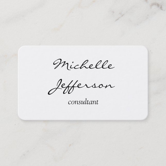 Carte De Visite Script d'écriture simple et blanche (Devant)