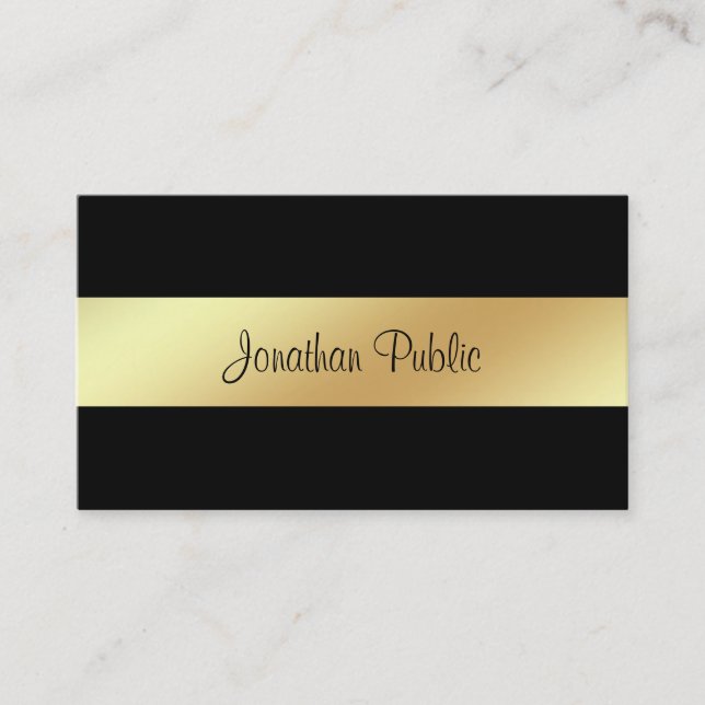 Carte De Visite Script design manuscrit Glamor Black Gold Luxe (Devant)