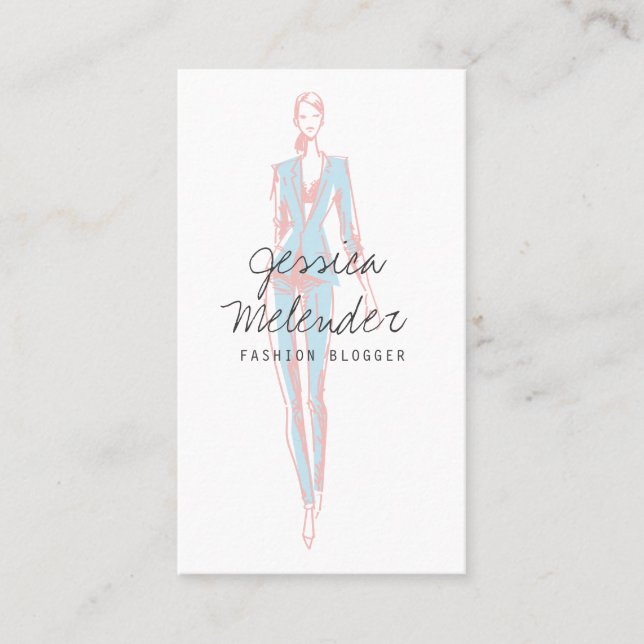 Carte De Visite Script d'illustration de mode rose moderne (Devant)