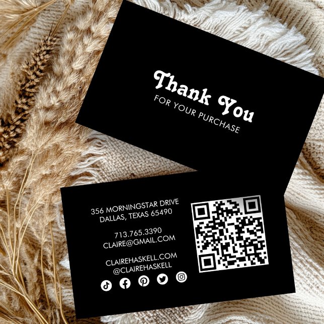 Carte De Visite Script élégant B&W Commander Merci QR minimal (Fancy Script Chic B&W Order Thank You Minimal QR Business Card
)