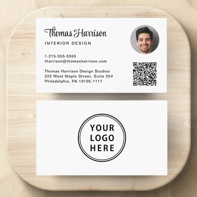 Carte De Visite Script élégant Logo professionnel QR Code Photo (Capture attention, make connections, and leave a lasting impression with our modern QR business card)
