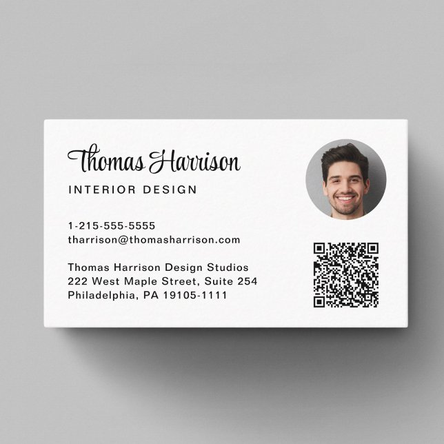 Carte De Visite Script élégant professionnel QR Code photo (Capture attention, make connections, and leave a lasting impression with our modern QR business card)