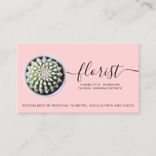 Carte De Visite script fleuriste moderne tropical cactus photo ros