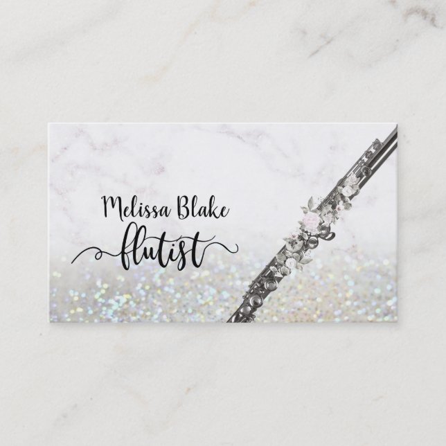 Carte De Visite script flutiste sur fausse parties scintillant (Devant)