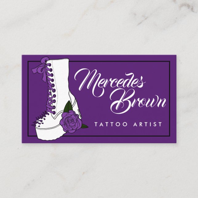 Carte De Visite Script gothique Boot de tatouage violet Artiste (Devant)