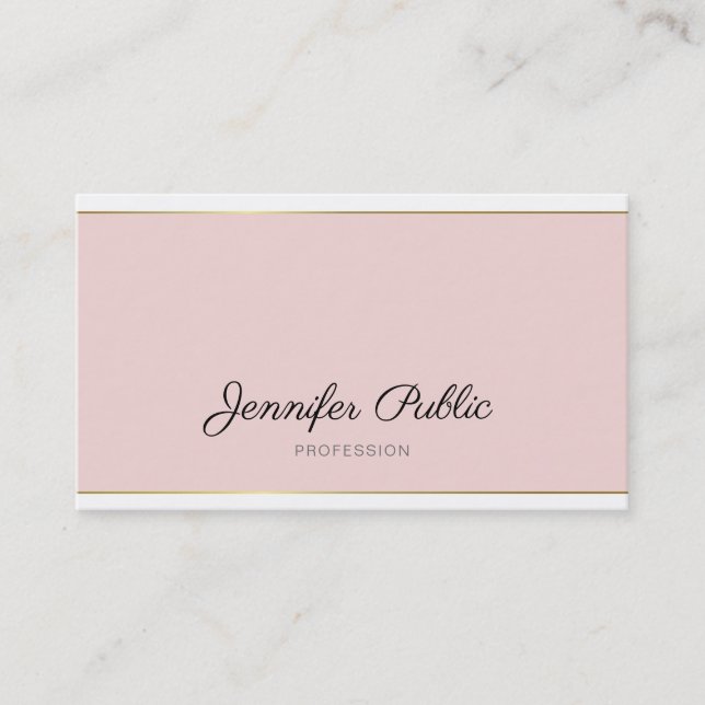 Carte De Visite Script manuscrit Blush Pink Or tendance Plain (Devant)