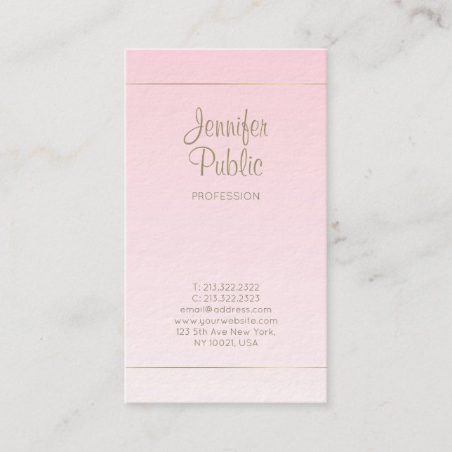 Carte De Visite Script manuscrit Calligraphie Pink Gold Luxe (Devant)