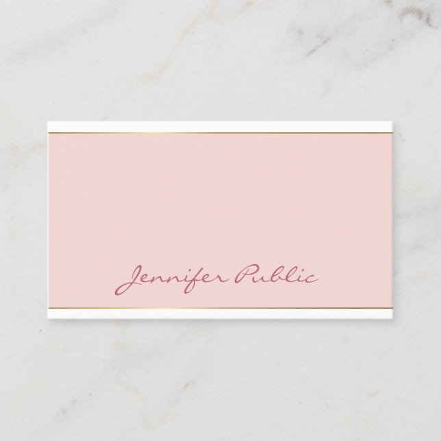 Carte De Visite Script manuscrit tendance Blush Pink Gold Modèle (Devant)