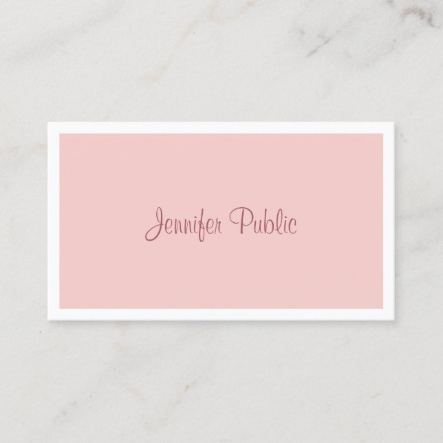 Carte De Visite Script manuscrit tendance moderne rose rose blanc (Devant)