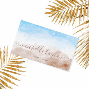Carte De Visite Script minimal de signature d'aquarelle de plage