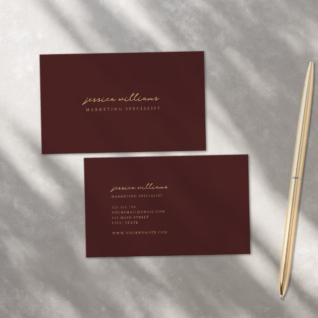 Carte De Visite Script minimal d'or bordeaux (Créateur téléchargé)