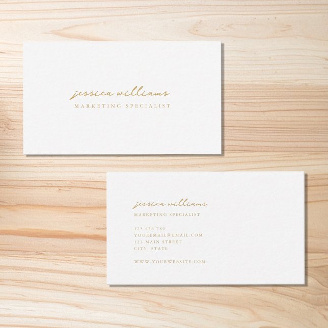 Carte De Visite Script minimal en or blanc (Créateur téléchargé)