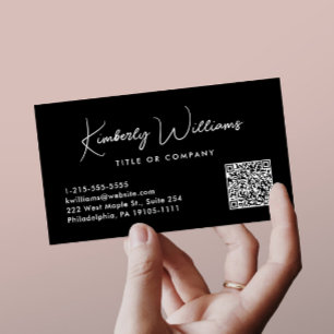 Carte De Visite Script minimal QR Code professionnel noir