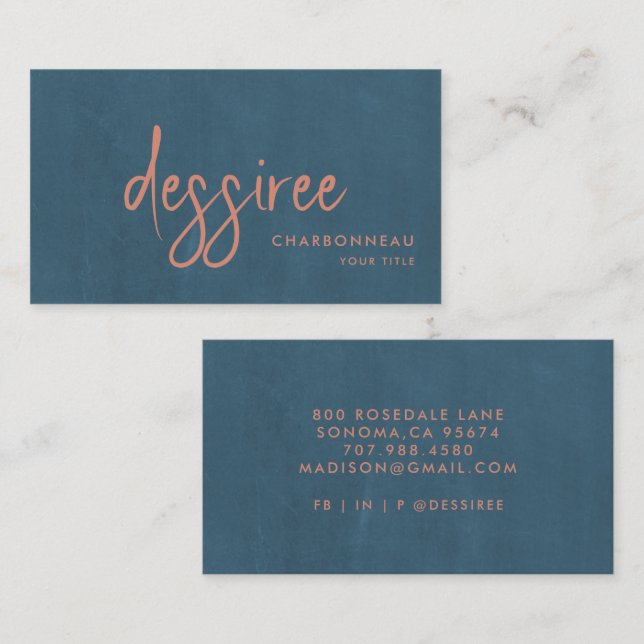 Carte De Visite Script minimaliste Brûlé Sienna Dusty Blue (Devant / Derrière)