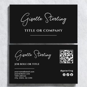 Carte De Visite Script minimaliste de code QR de société Black Whi