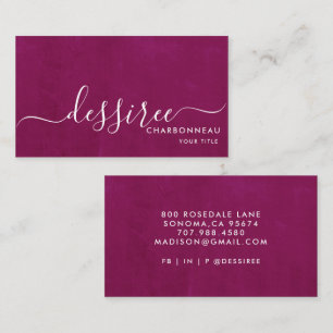 Carte De Visite Script minimaliste Fumé Framboise profonde Simple