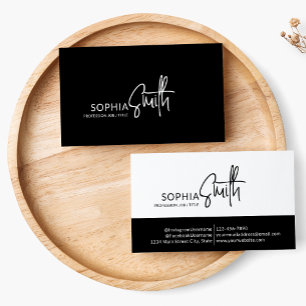 Carte De Visite Script minimaliste moderne noir et blanc élégant