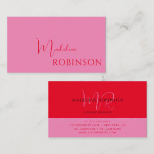 Carte De Visite Script minimaliste moderne rose rouge